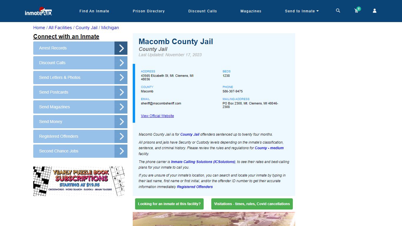 Macomb County Jail - Inmate Locator - Mt. Clemens, MI